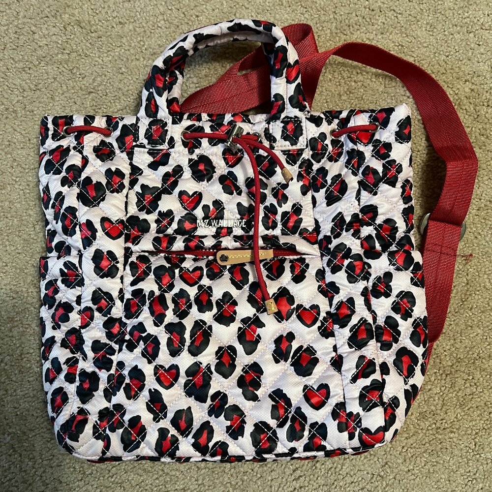MZ Wallace Small Metro Convertible Backpack in Heart Leopard